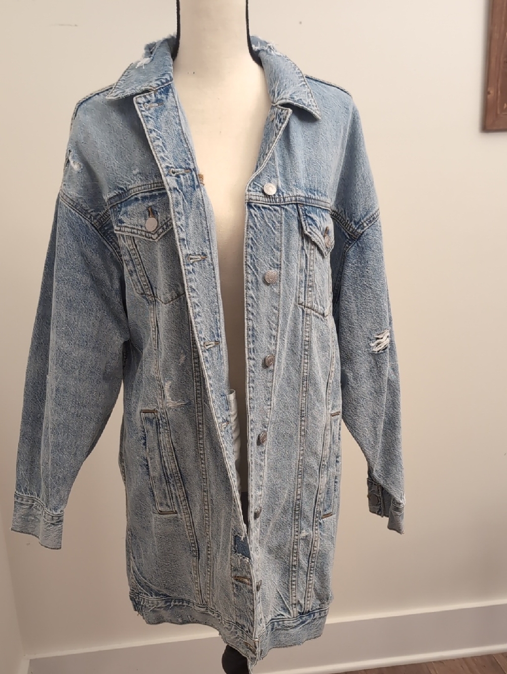 American Eagle Outfitters Light Blue Distressed Denim Jacket